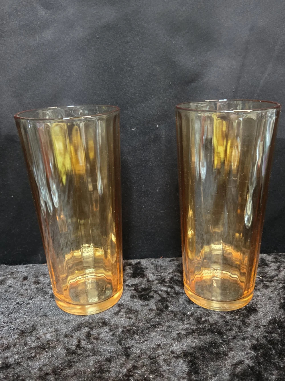 2 Vintage Jeanette Marigold Luster Carnival Glass 16 Oz Tumbler w/Panel Pattern